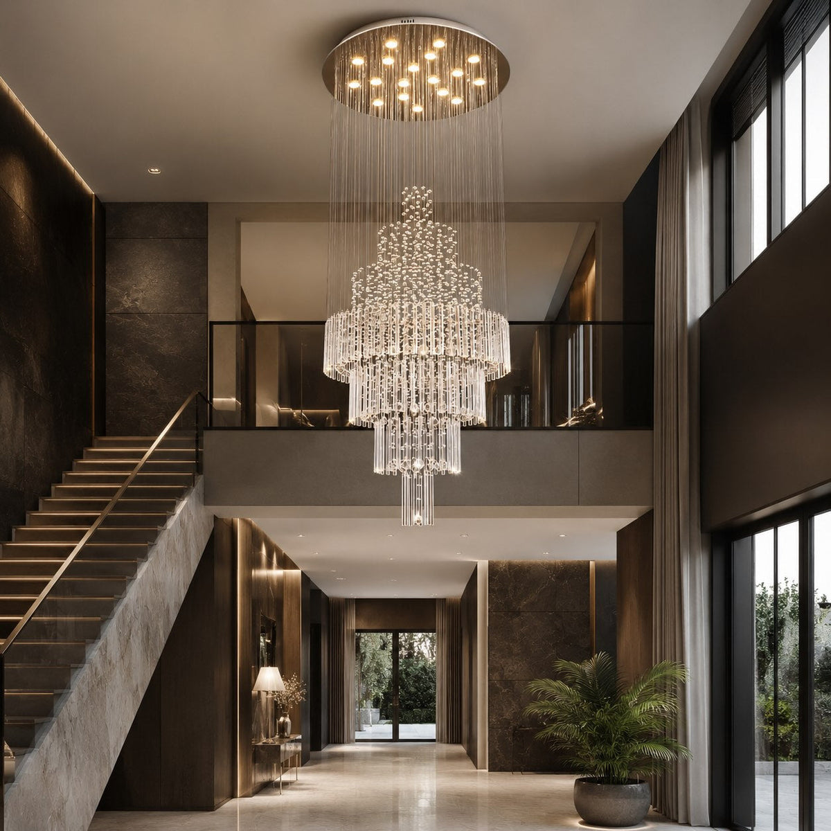 Lustre moderne en cristal à LED à 18 lumières — hauteur réglable, verre K9, finition chromée