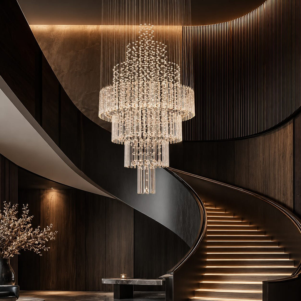 Lustre moderne en cristal à LED à 18 lumières — hauteur réglable, verre K9, finition chromée