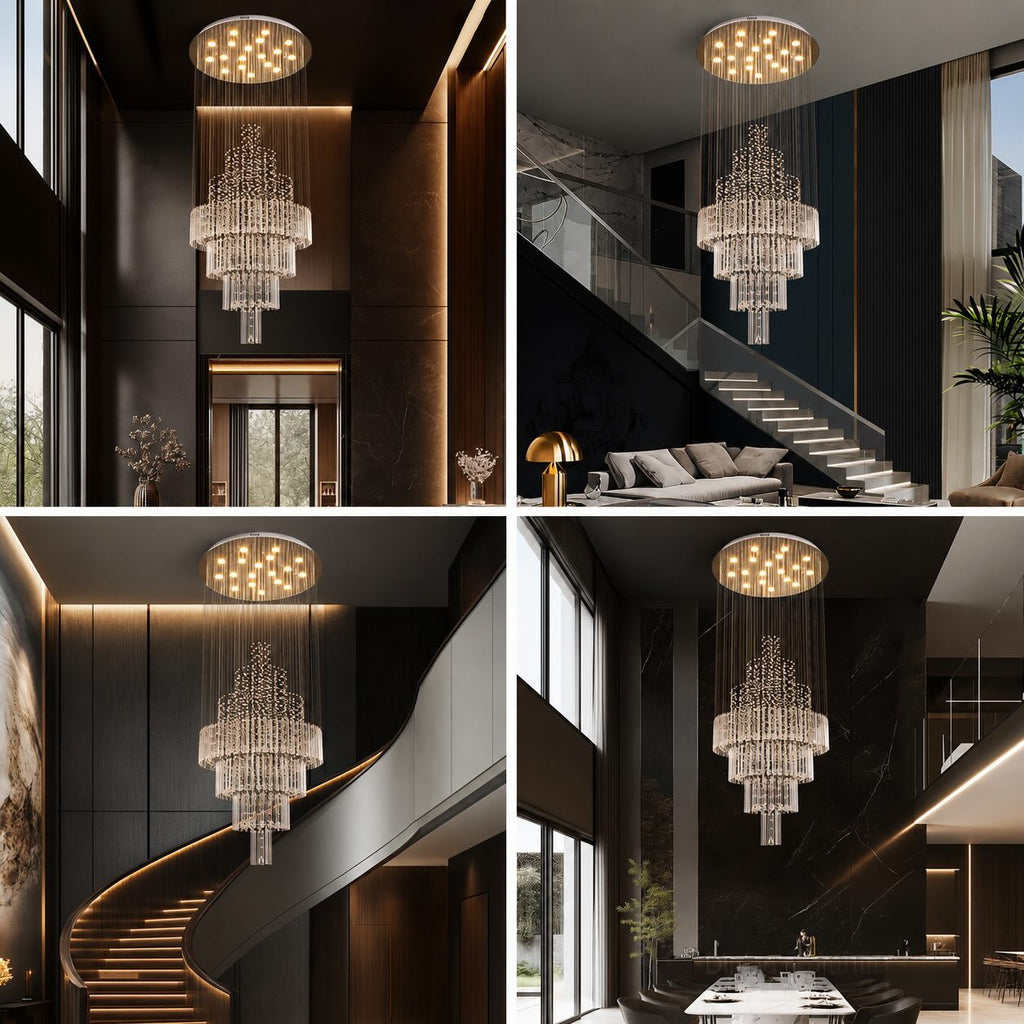 Lustre moderne en cristal à LED à 18 lumières — hauteur réglable, verre K9, finition chromée