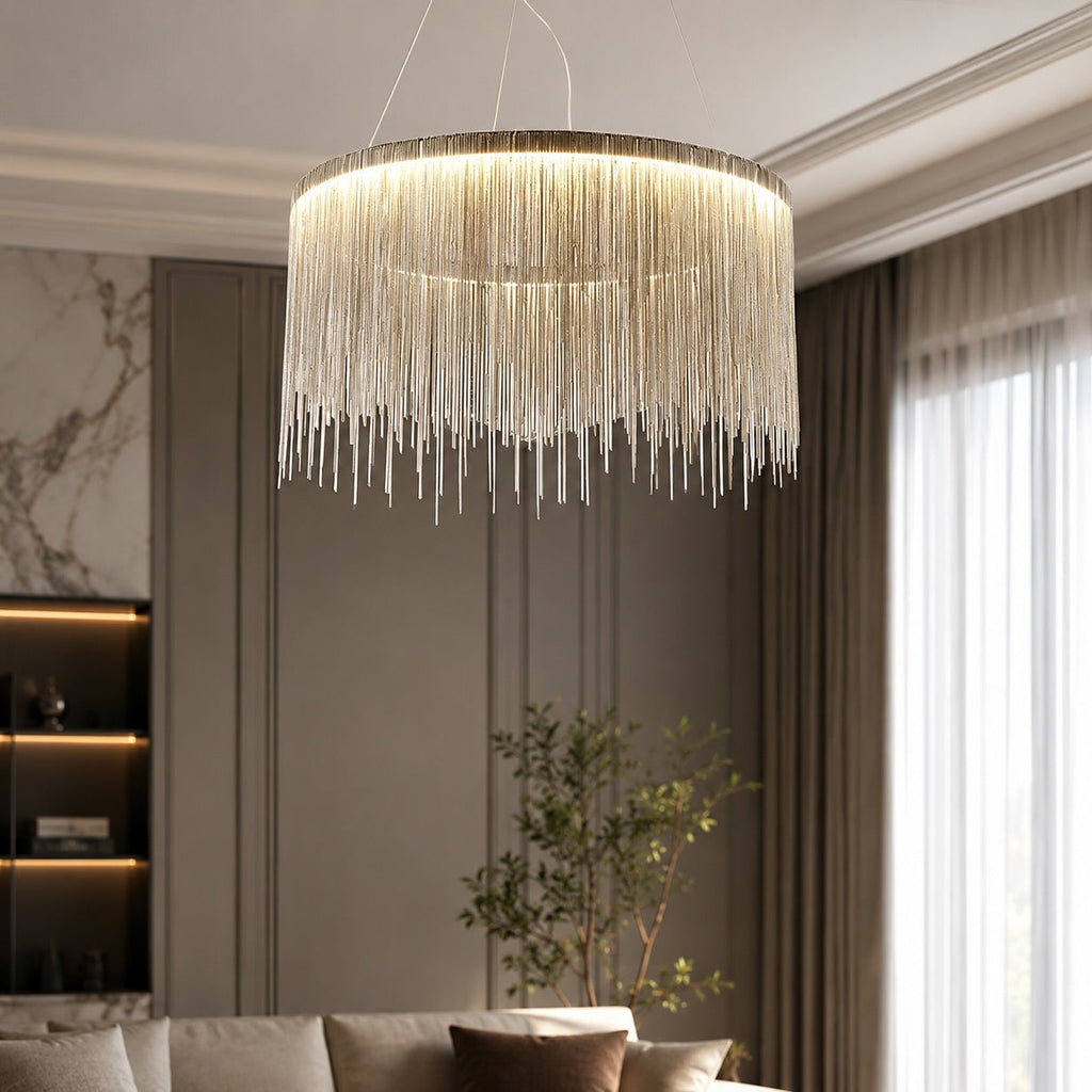 Regulowana wisząca aluminiowa lampa LED w formie żyrandola — nowoczesny liniowy profil