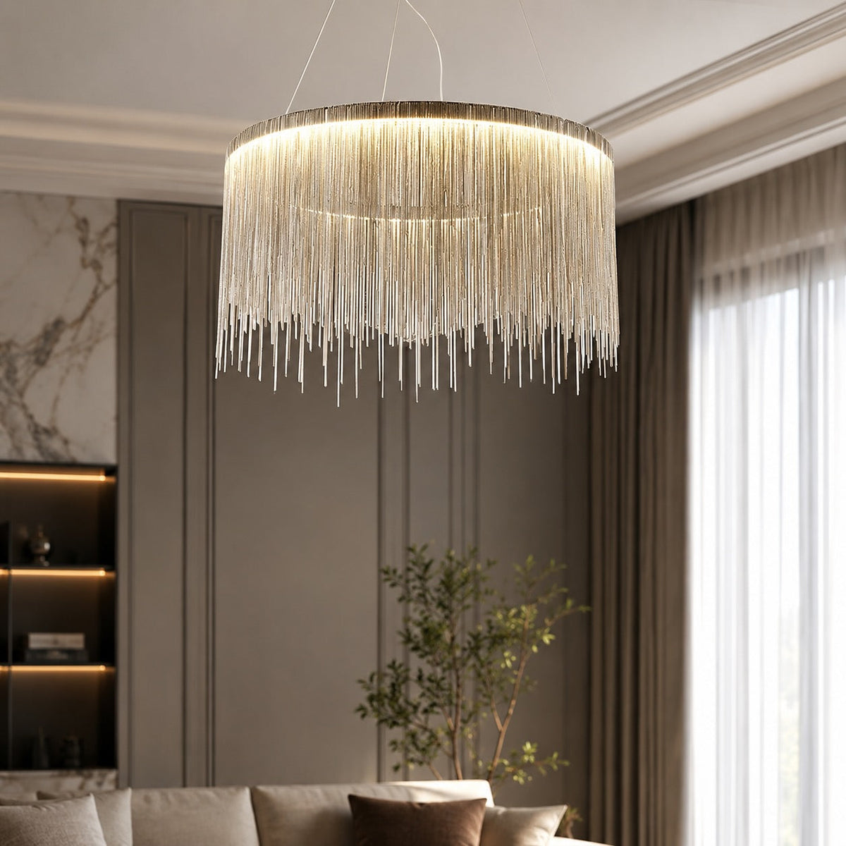 Regulowana wisząca aluminiowa lampa LED w formie żyrandola — nowoczesny liniowy profil