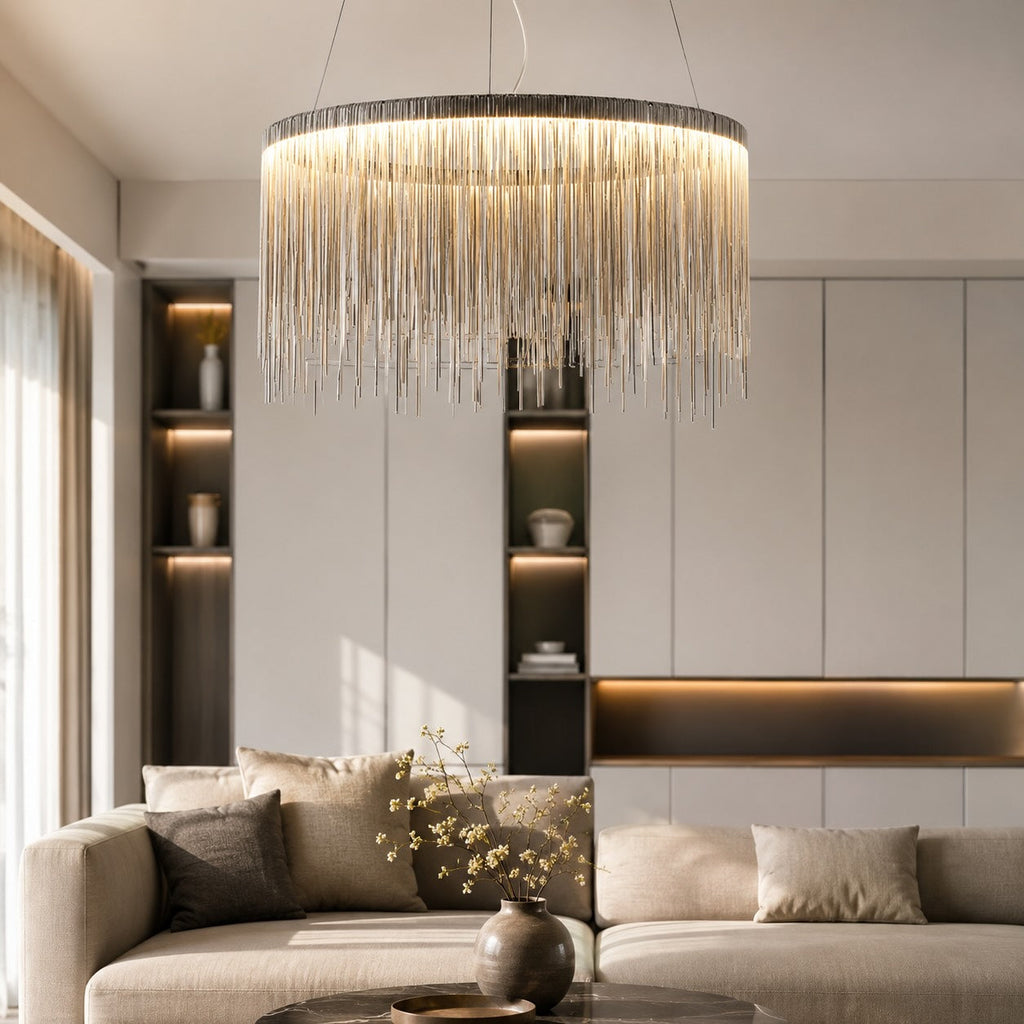 Regulowana wisząca aluminiowa lampa LED w formie żyrandola — nowoczesny liniowy profil