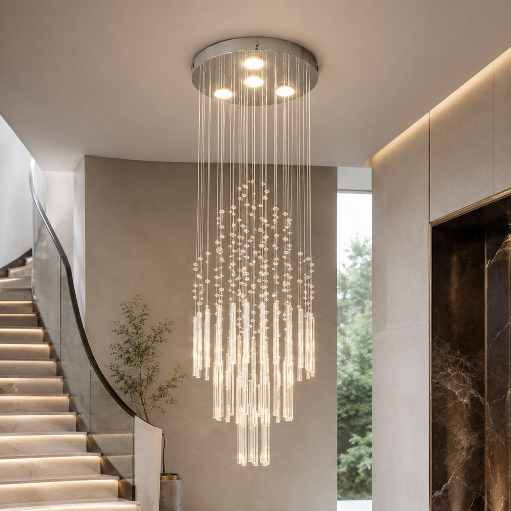 Lustre moderne en cristal à LED à 18 lumières — hauteur réglable, verre K9, finition chromée