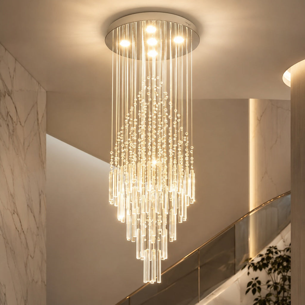 Lustre moderne en cristal à LED à 18 lumières — hauteur réglable, verre K9, finition chromée