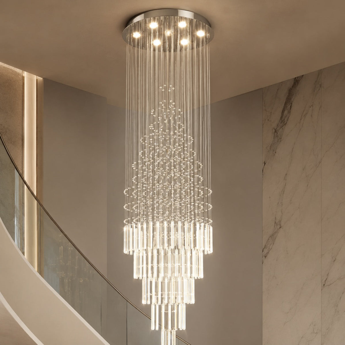 Lustre moderne en cristal à LED à 18 lumières — hauteur réglable, verre K9, finition chromée