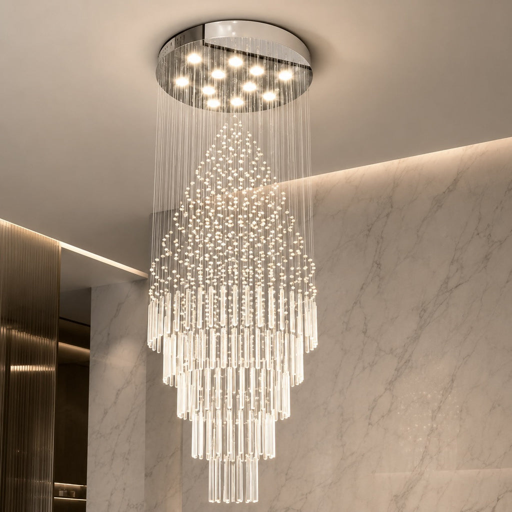 Lustre moderne en cristal à LED à 18 lumières — hauteur réglable, verre K9, finition chromée