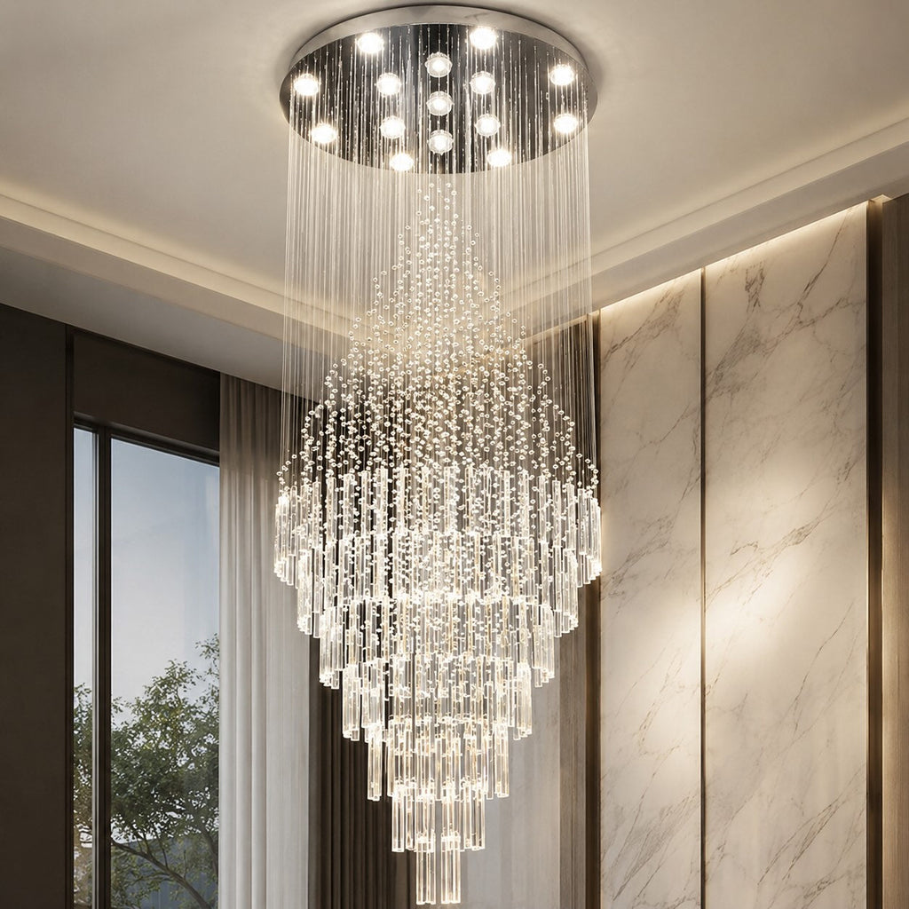 Lustre moderne en cristal à LED à 18 lumières — hauteur réglable, verre K9, finition chromée