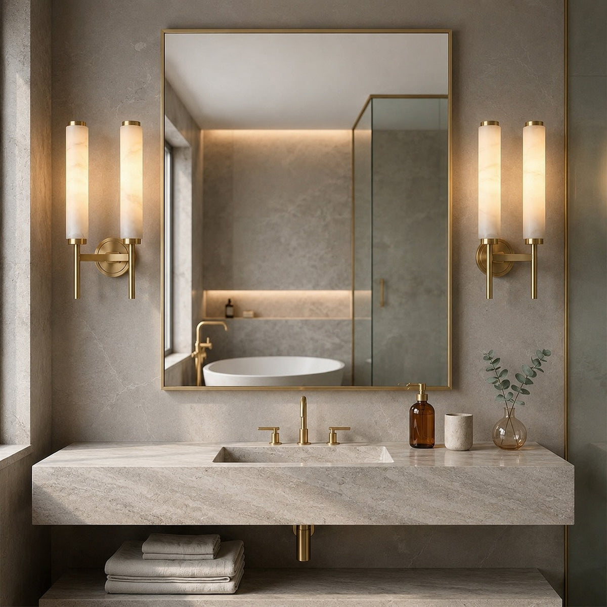 Temsk Modern Wall Sconce — Adjustable Alabaster Shade, Metal Fixture