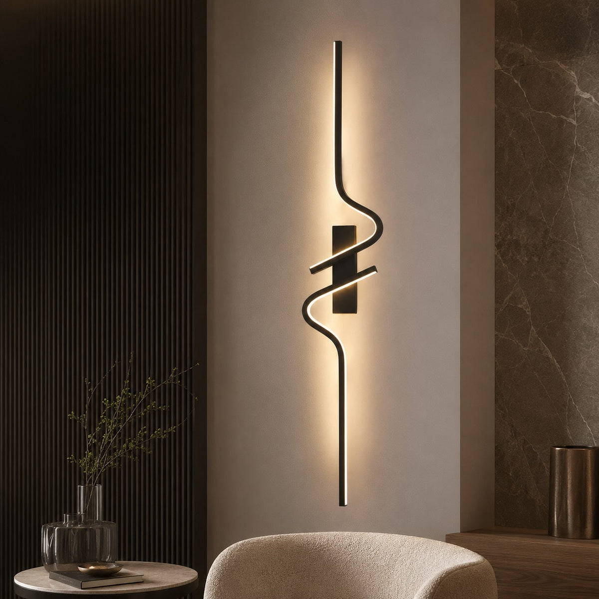 Applique LED curva regolabile in alluminio nero — tre temperature di colore
