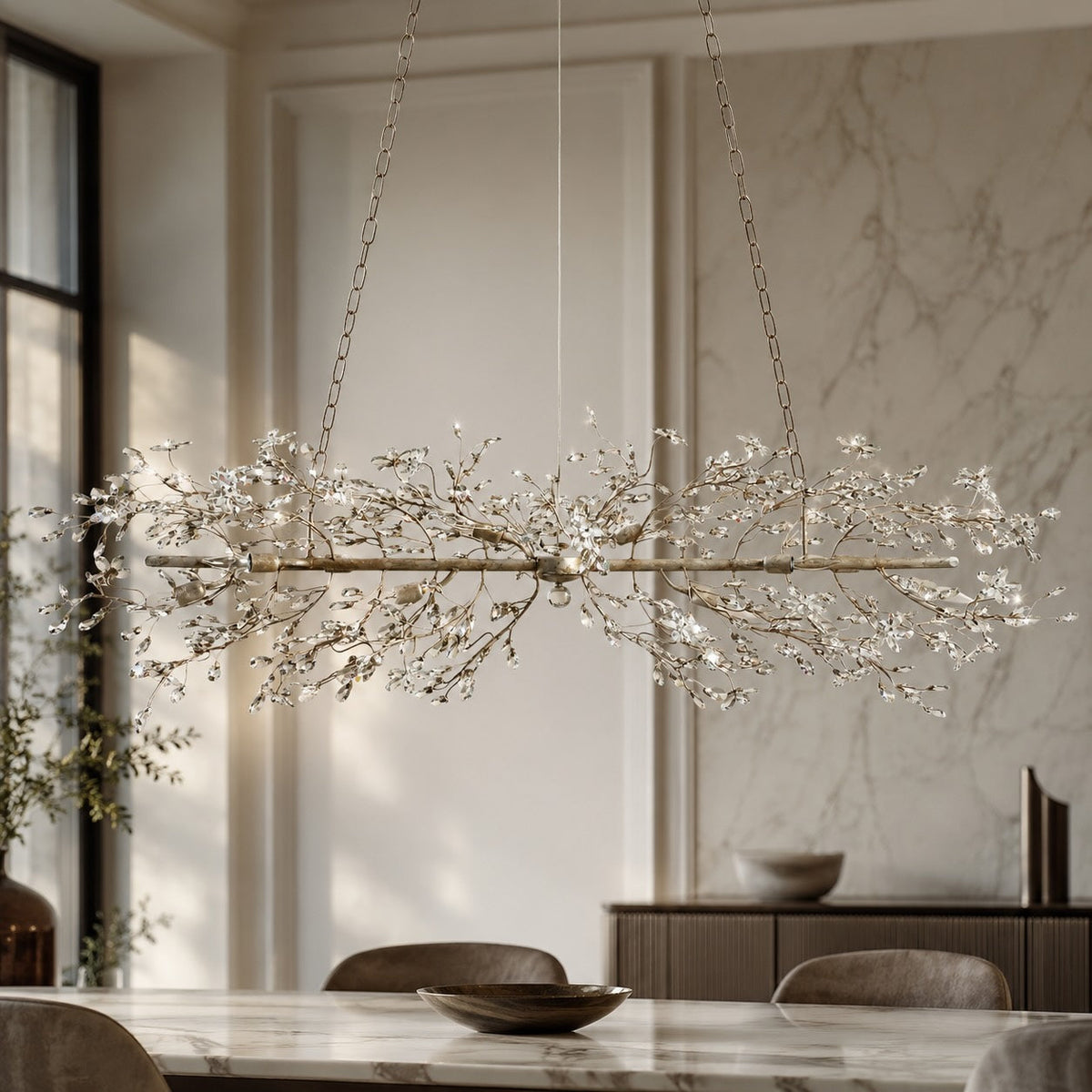 Dimmable 8-Bulb Hanging Chandelier Light — Modern Metal and Glass Fixture