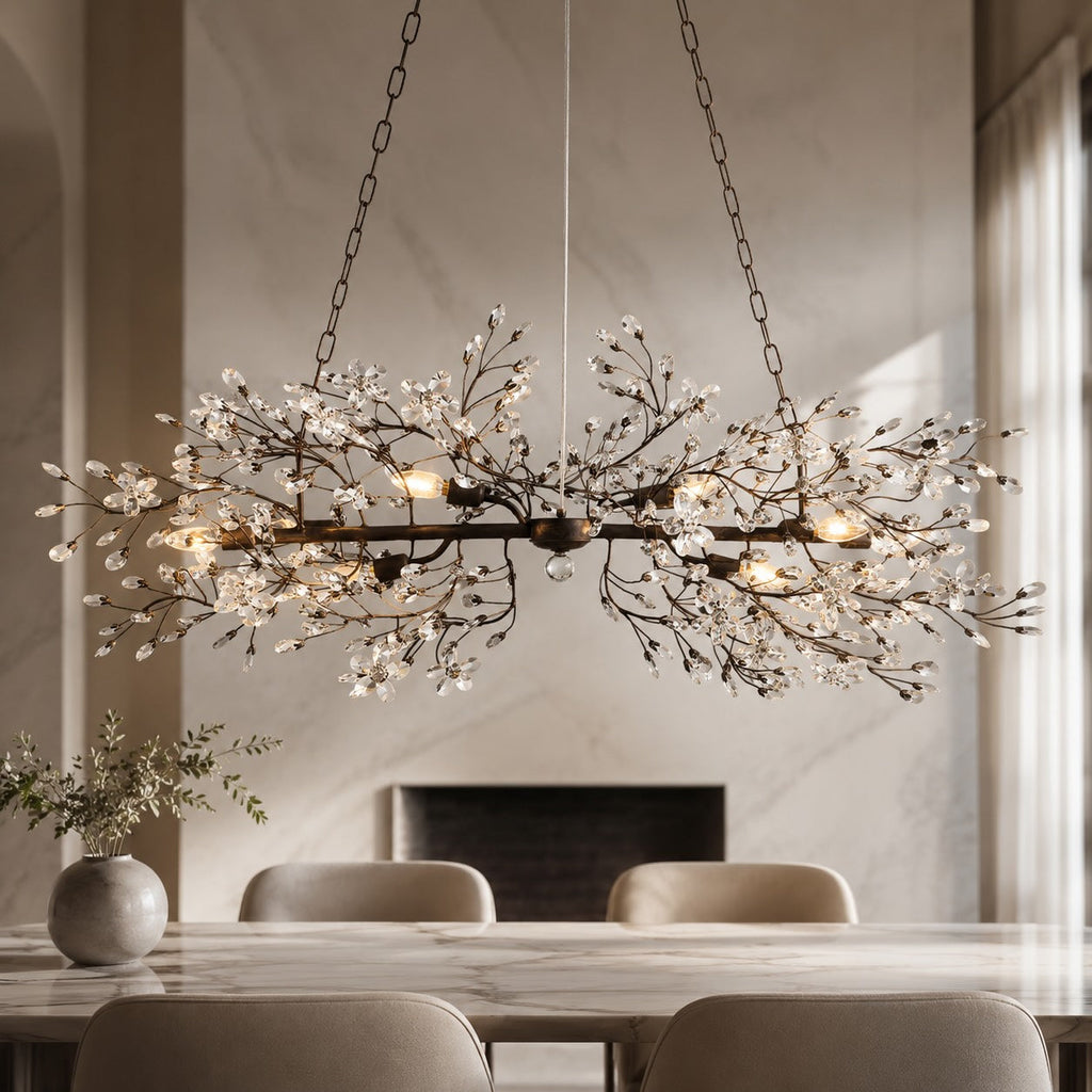 Dimmable 8-Bulb Hanging Chandelier Light — Modern Metal and Glass Fixture