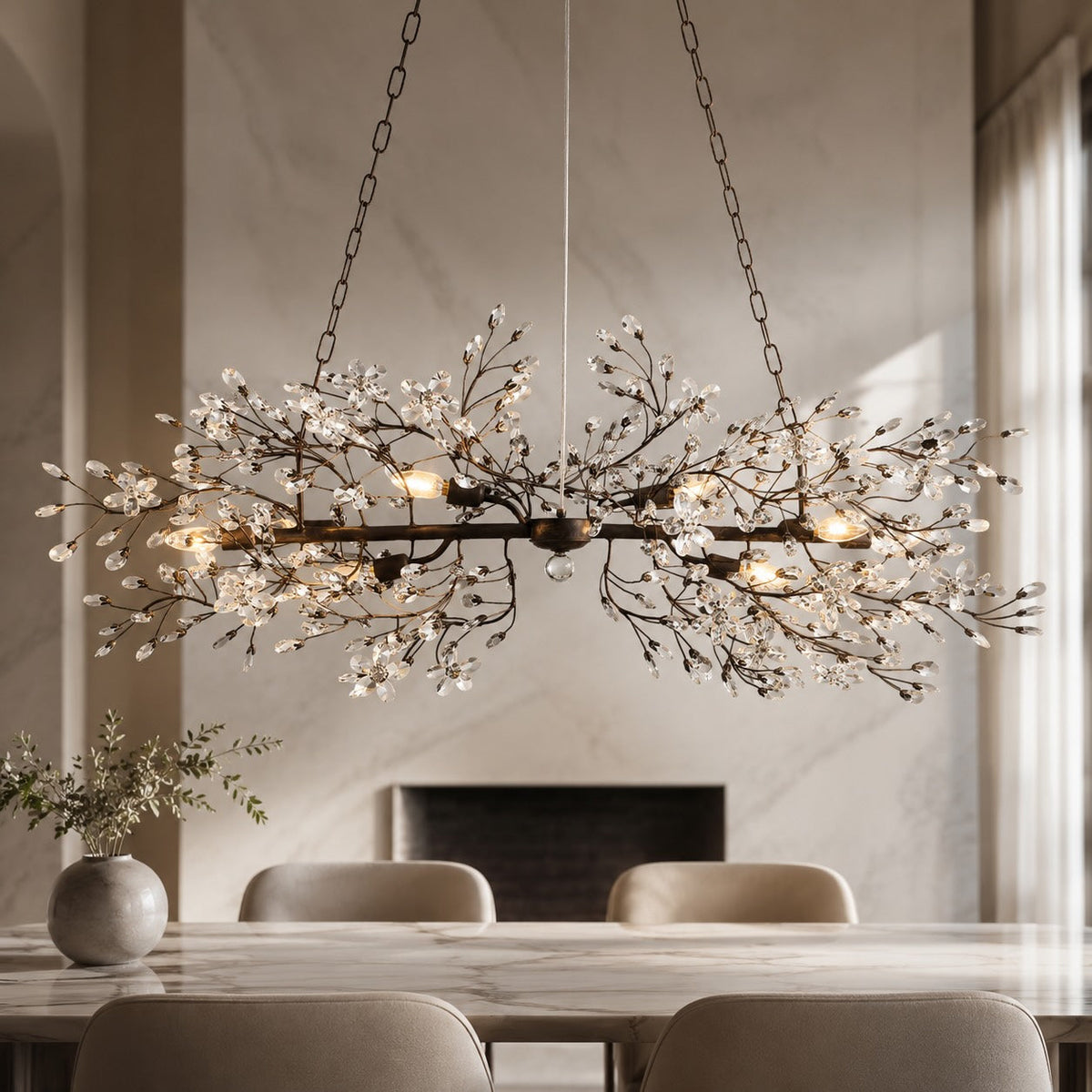 Dimmable 8-Bulb Hanging Chandelier Light — Modern Metal and Glass Fixture