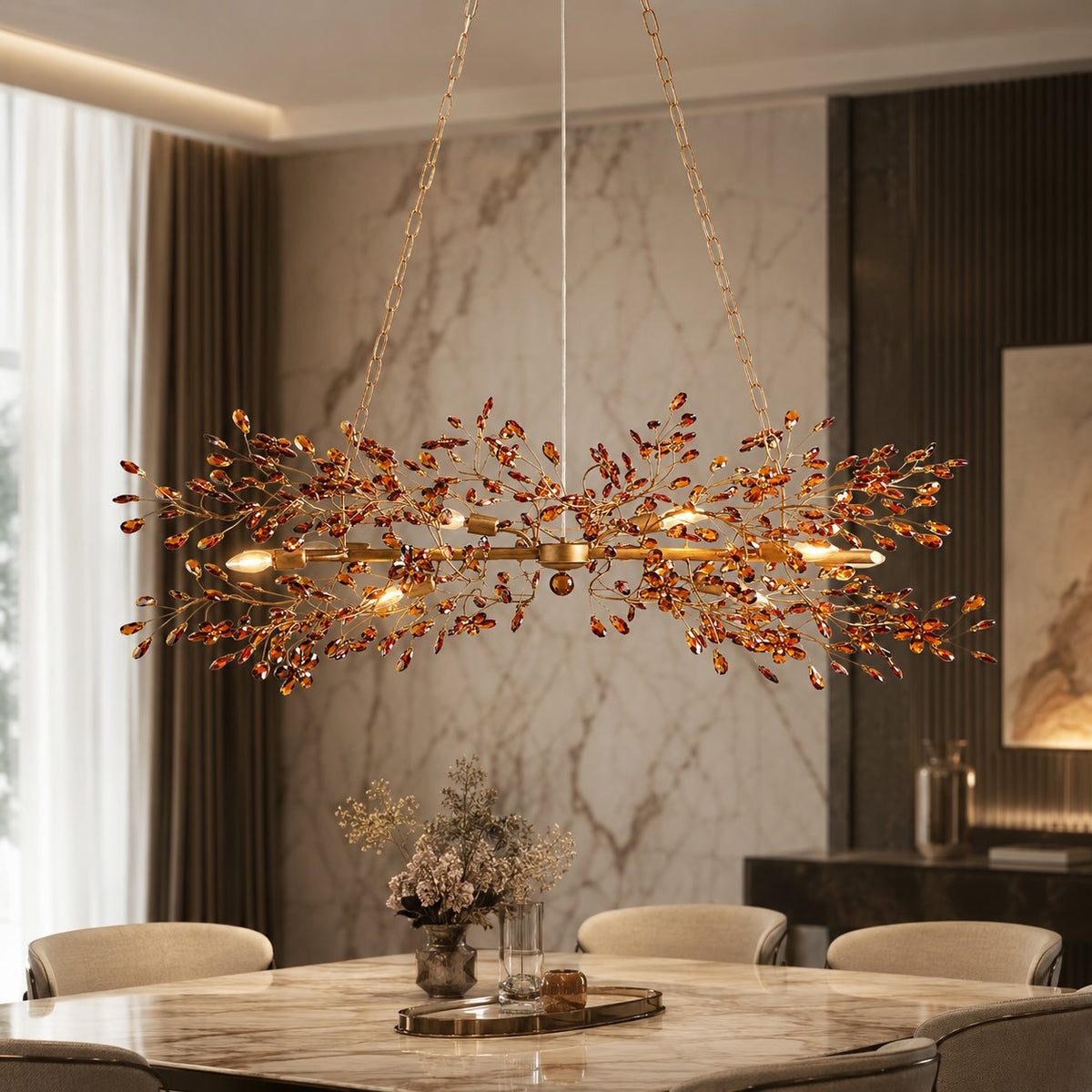 Dimmable 8-Bulb Hanging Chandelier Light — Modern Metal and Glass Fixture