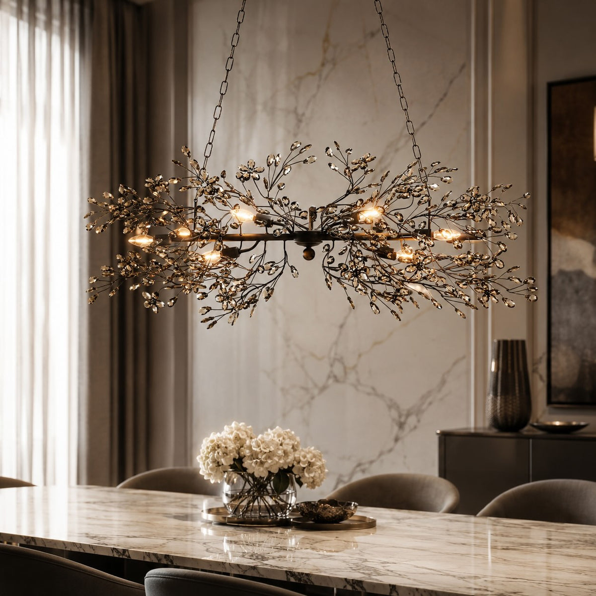 Dimmable 8-Bulb Hanging Chandelier Light — Modern Metal and Glass Fixture
