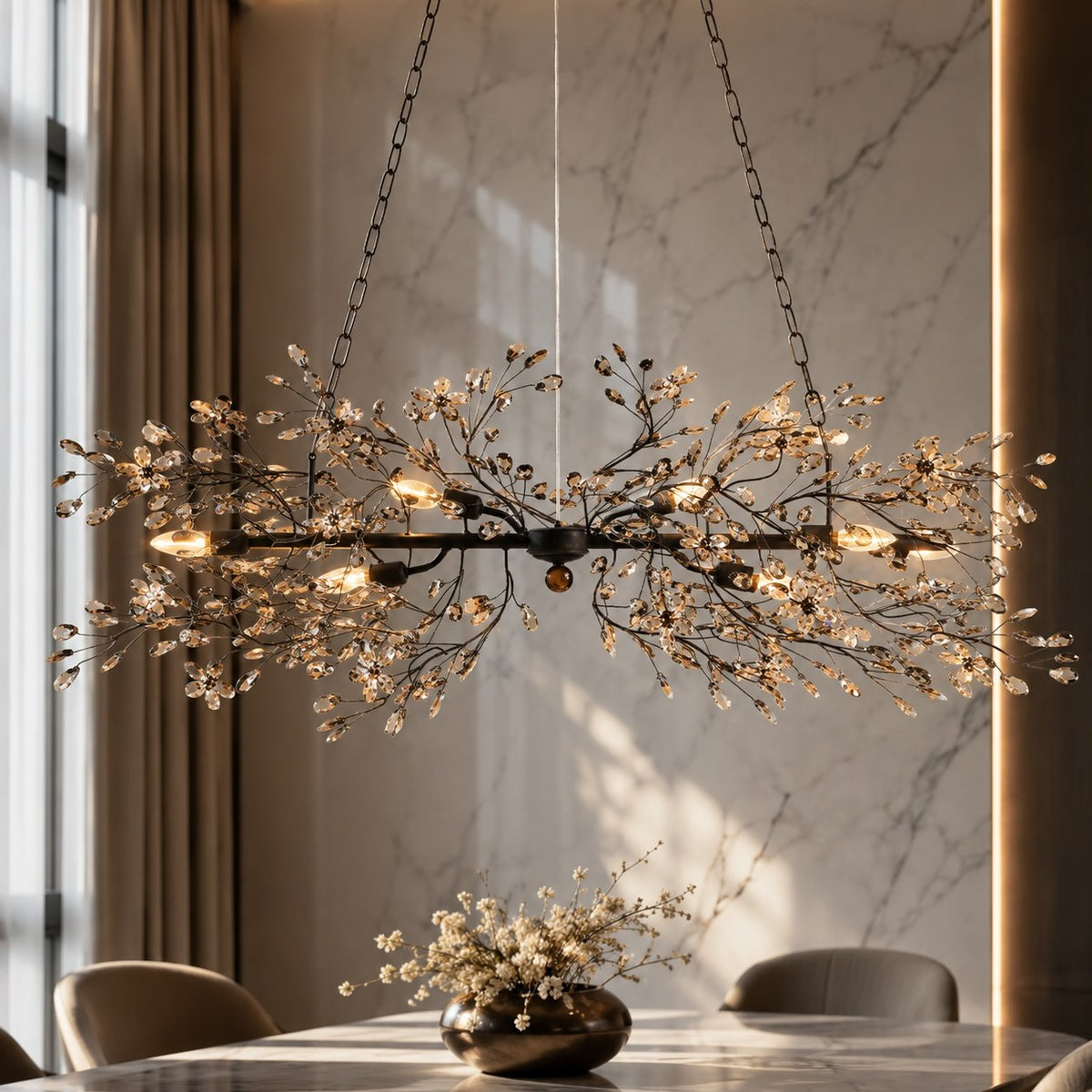 Dimmable 8-Bulb Hanging Chandelier Light — Modern Metal and Glass Fixture