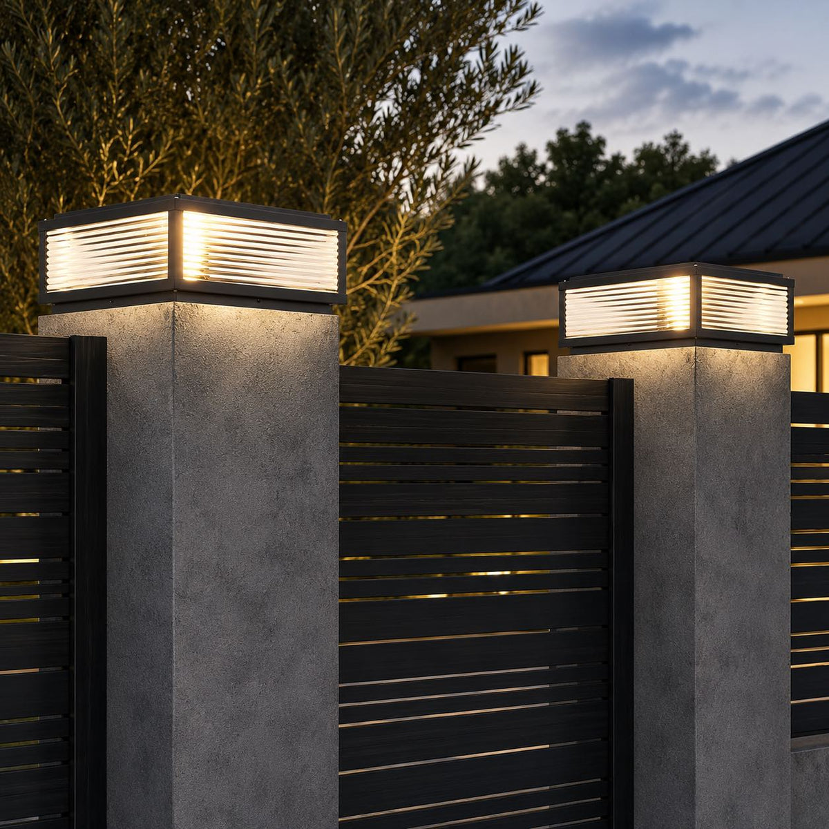 Lampă de exterior modernă, tip stâlp, alimentată solar — cadru din aluminiu turnat sub presiune, sticlă striată, LED reglabil