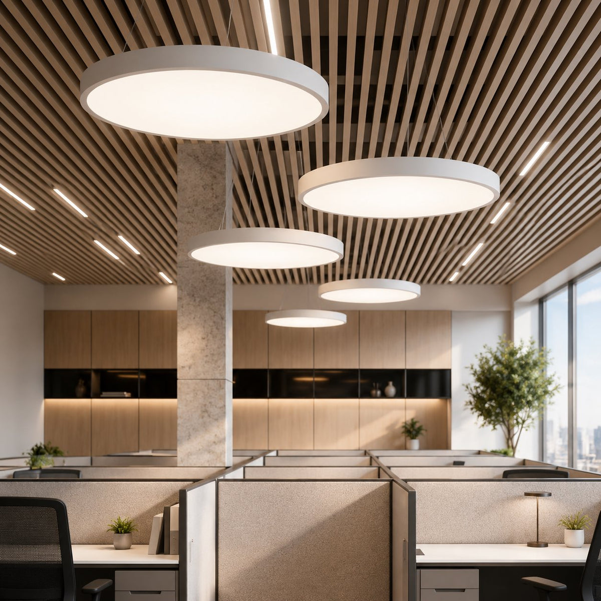 Modern rund pendellampa — justerbar hängande design, hölje i metall och akryl, dimbar LED