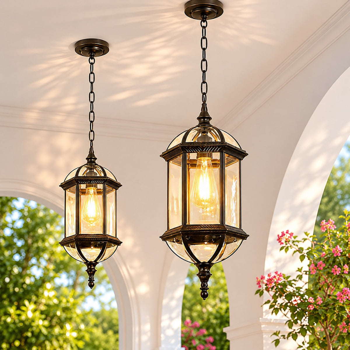 Vintage pendellampe i støbt aluminium — udendørs LED-lampe, justerbart beslag, vandtæt