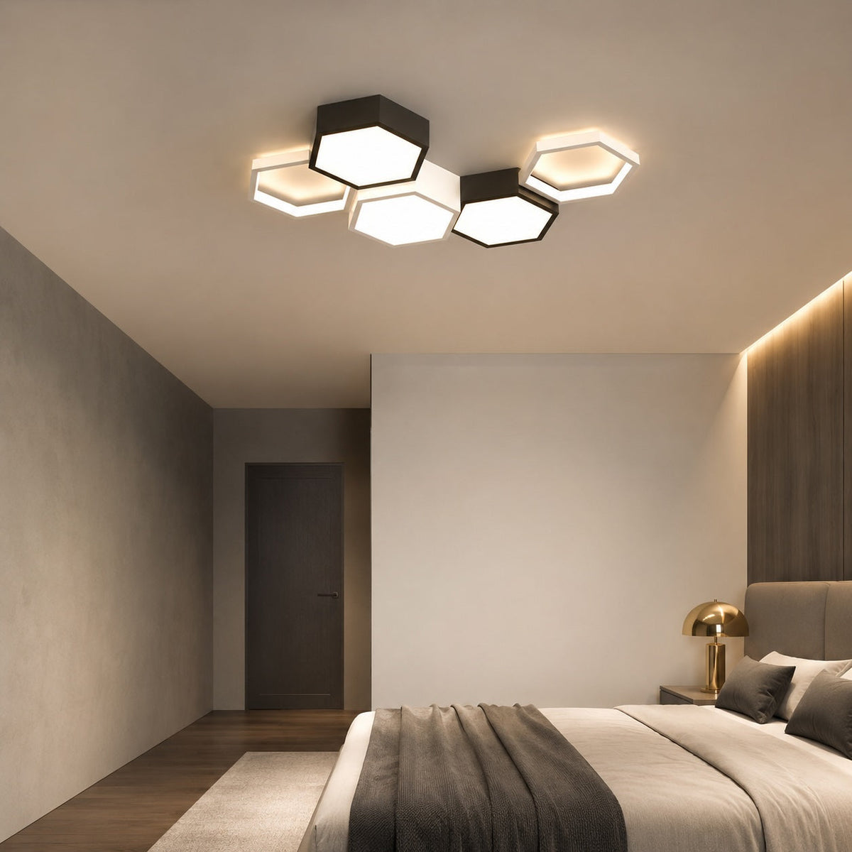 Minimalistisk sekskantet LED-loftslampe - justerbar dæmpning, paneler i jern og akryl