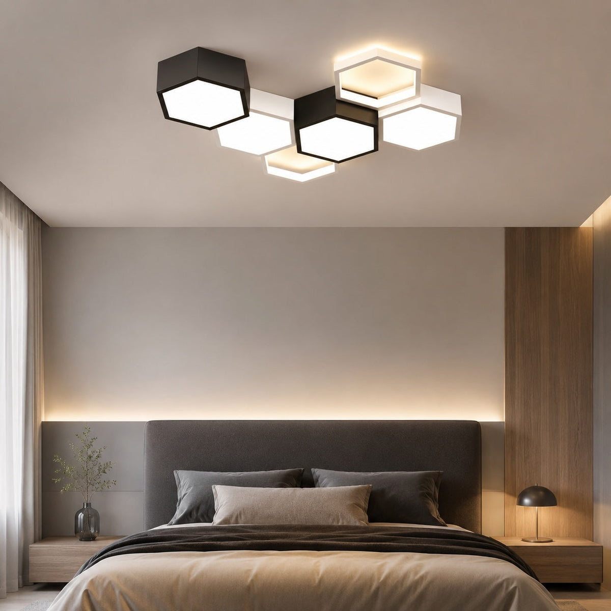 Minimalistisk sekskantet LED-loftslampe - justerbar dæmpning, paneler i jern og akryl