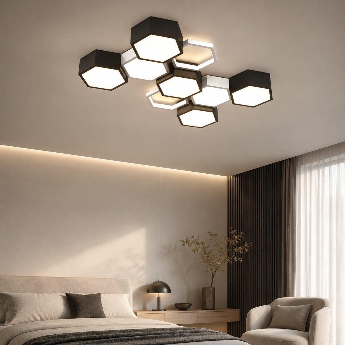 Minimalistisk sekskantet LED-loftslampe - justerbar dæmpning, paneler i jern og akryl