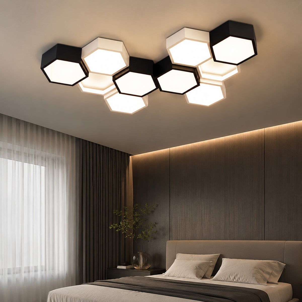 Minimalistisk sekskantet LED-loftslampe - justerbar dæmpning, paneler i jern og akryl
