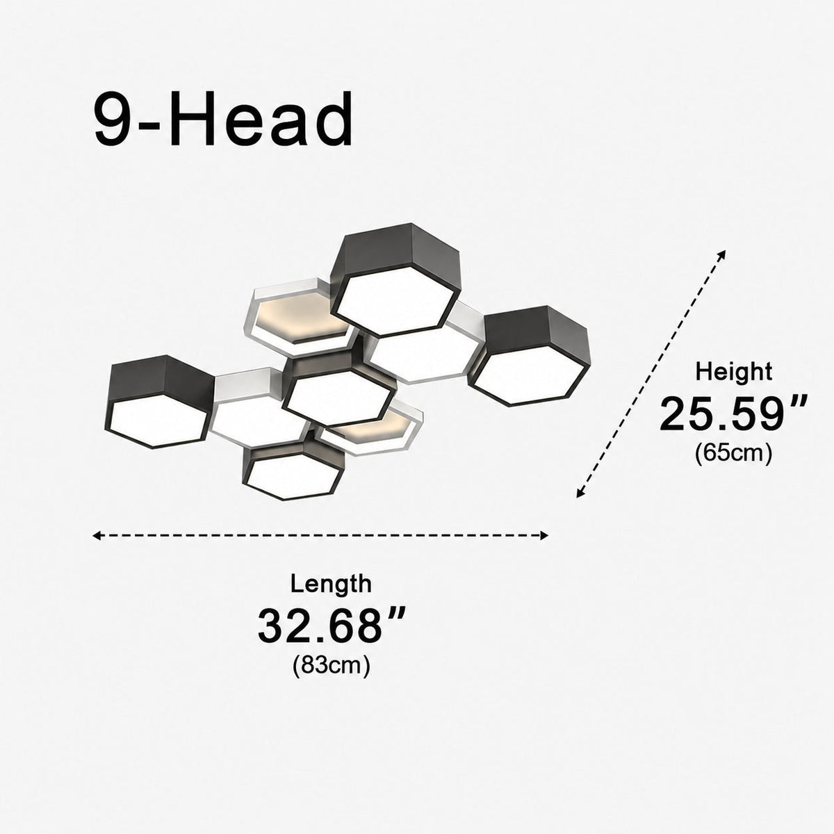 Minimalistisk sekskantet LED-loftslampe - justerbar dæmpning, paneler i jern og akryl