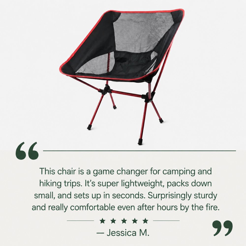 Lätt hopfällbar campingstol — kompakt design på 2.0 pund