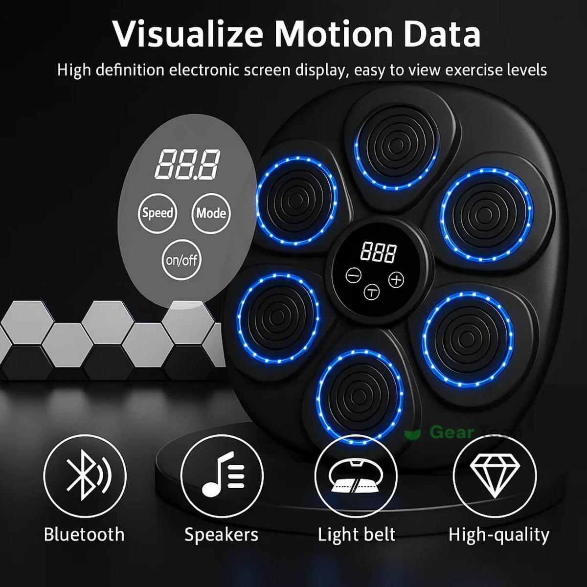 Máquina de boxeo musical — Iluminación RGB, conectividad Bluetooth y controles de velocidad interactivos