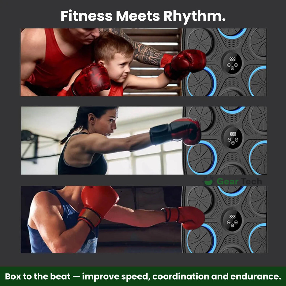 Máquina de boxeo musical — Iluminación RGB, conectividad Bluetooth y controles de velocidad interactivos