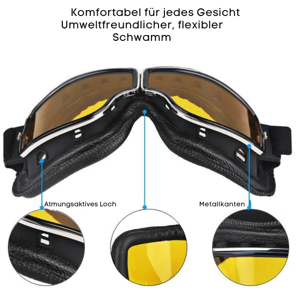 Street  Vintage Motorcycle Goggles — Ample Clearance for Eyeglass Compatibility