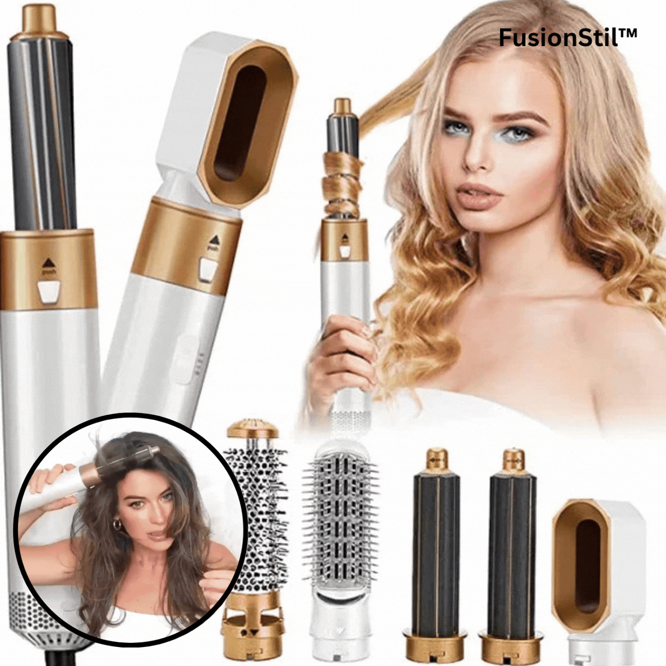 Spazzola asciugacapelli multifunzione FusionStyle — 5 accessori, piega in pochi minuti
