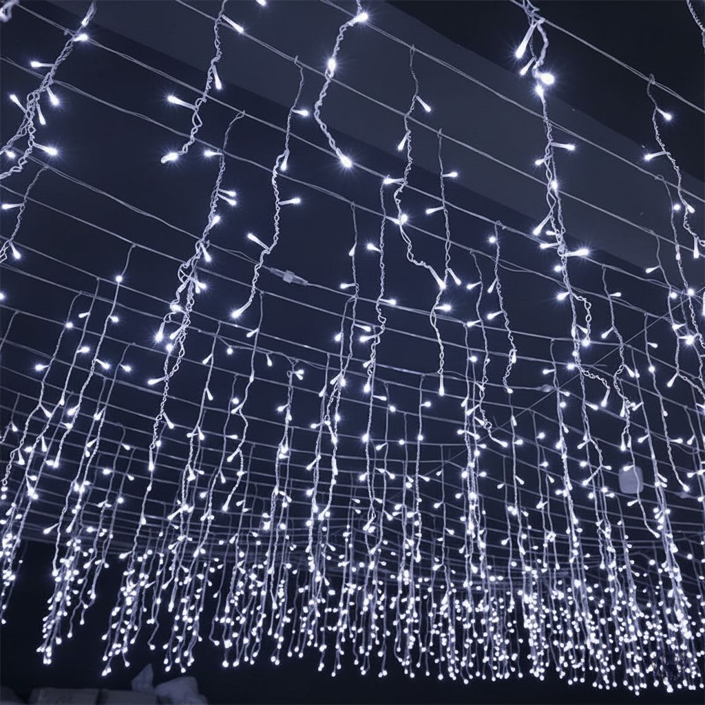 Cortina de luces LED de carámbanos de bajo voltaje de 36V – Iluminación navideña exterior impermeable de 50m