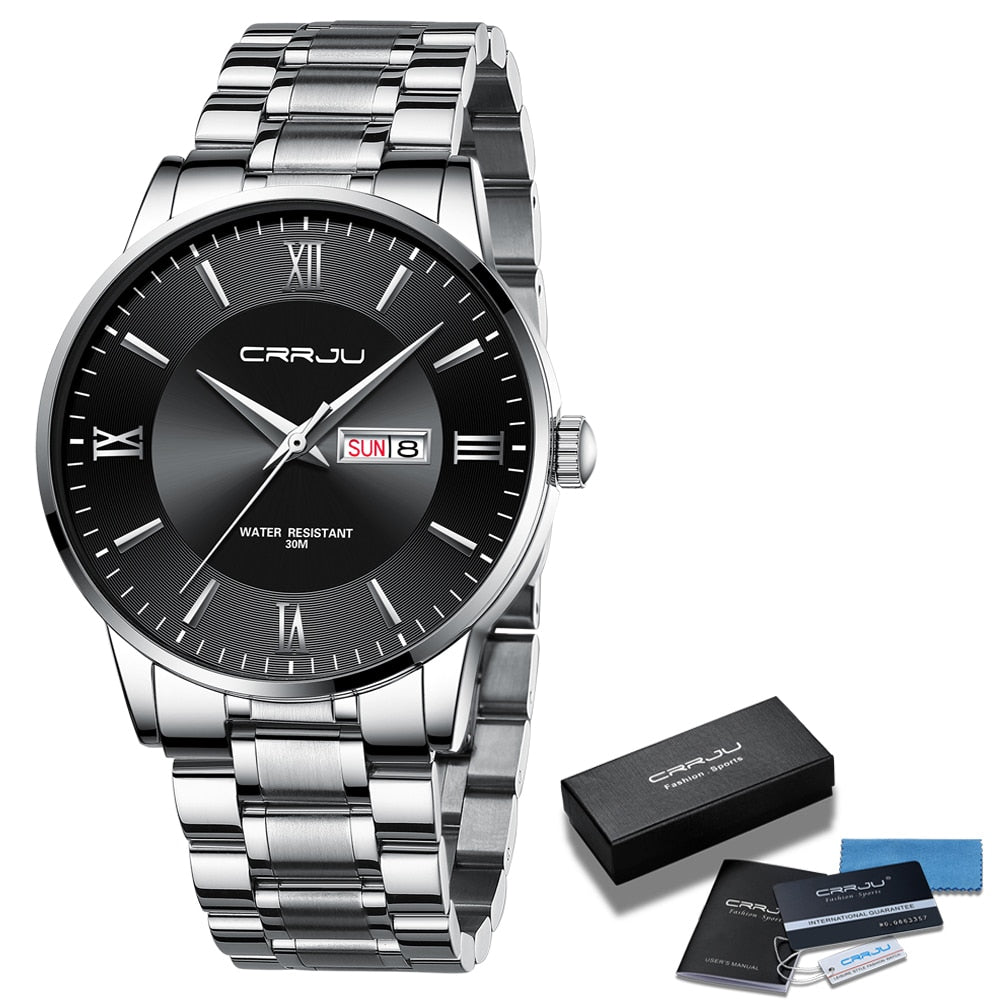 Reloj cronógrafo de cuarzo de lujo para hombre – Reloj deportivo de acero inoxidable resistente al agua