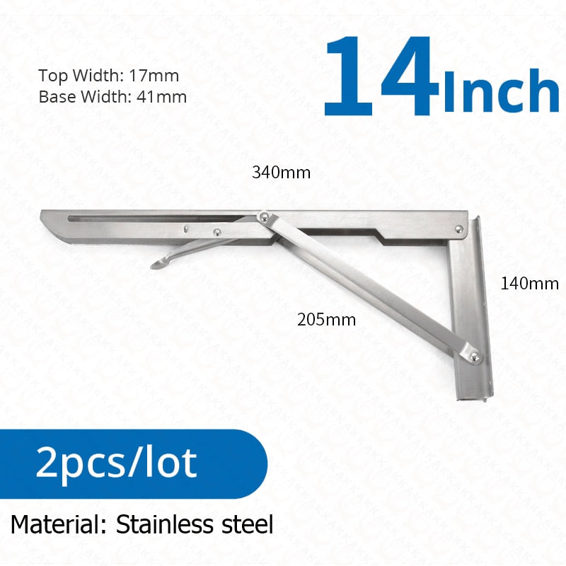 Soportes plegables resistentes para estantes — acero inoxidable, juego de 2 piezas, montajes de pared de plegado rápido