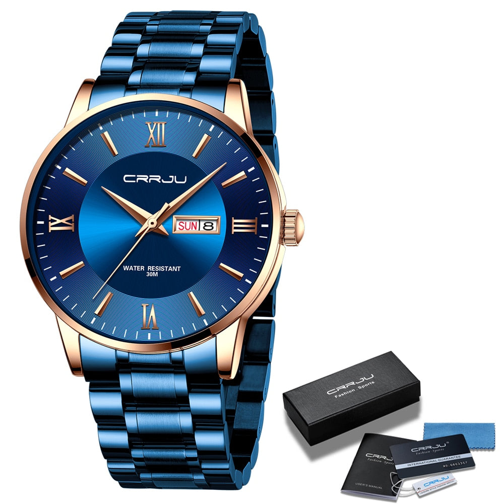 Reloj cronógrafo de cuarzo de lujo para hombre – Reloj deportivo de acero inoxidable resistente al agua