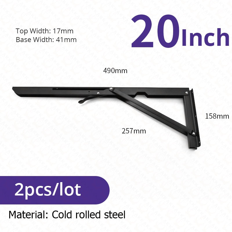 Soportes plegables resistentes para estantes — acero inoxidable, juego de 2 piezas, montajes de pared de plegado rápido