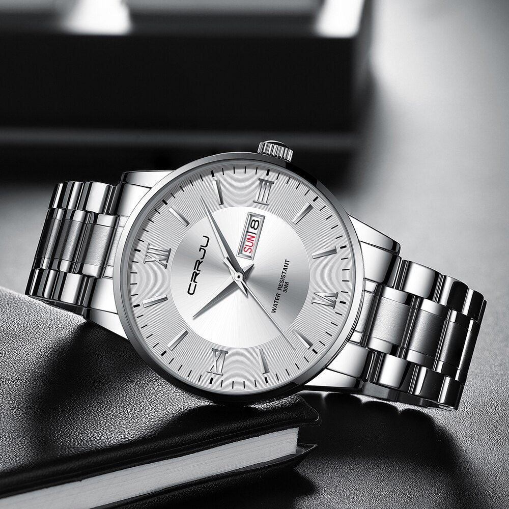 Reloj cronógrafo de cuarzo de lujo para hombre – Reloj deportivo de acero inoxidable resistente al agua