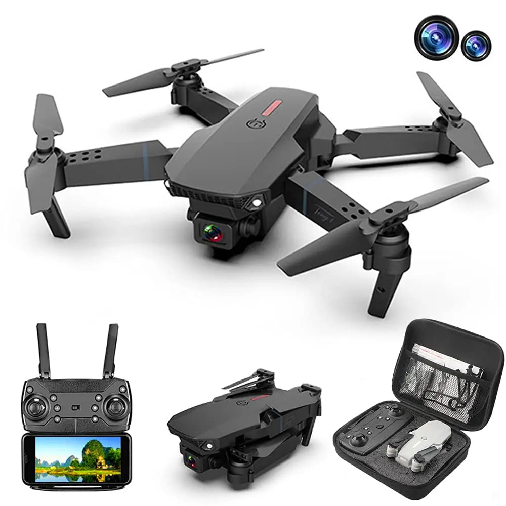 E88 Pro 迷你无人机 - 4K 高清双摄像头、遥控 FPV 和 VR 视角、长续航、飞行路径追踪、3D 翻转功能