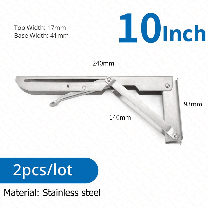 Soportes plegables resistentes para estantes — acero inoxidable, juego de 2 piezas, montajes de pared de plegado rápido