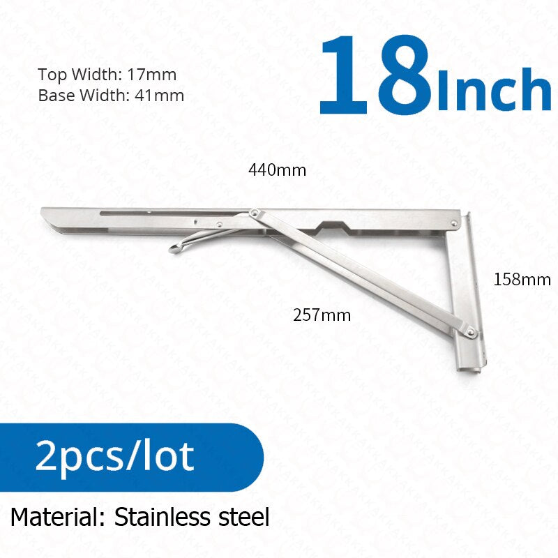 Soportes plegables resistentes para estantes — acero inoxidable, juego de 2 piezas, montajes de pared de plegado rápido