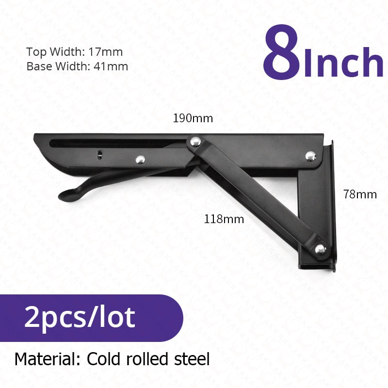 Soportes plegables resistentes para estantes — acero inoxidable, juego de 2 piezas, montajes de pared de plegado rápido
