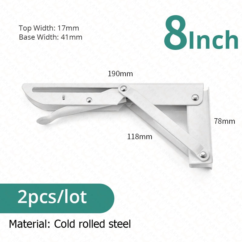 Soportes plegables resistentes para estantes — acero inoxidable, juego de 2 piezas, montajes de pared de plegado rápido