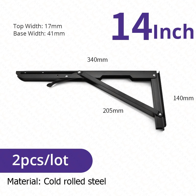 Soportes plegables resistentes para estantes — acero inoxidable, juego de 2 piezas, montajes de pared de plegado rápido