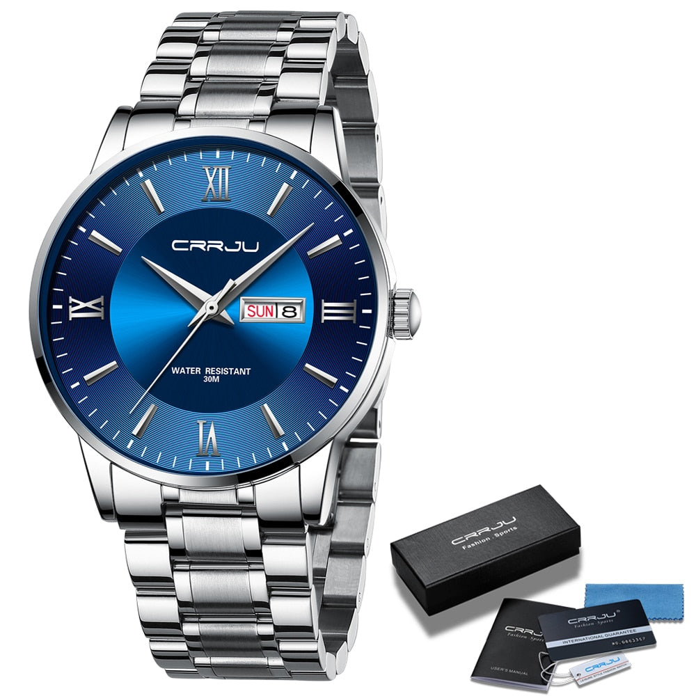 Reloj cronógrafo de cuarzo de lujo para hombre – Reloj deportivo de acero inoxidable resistente al agua