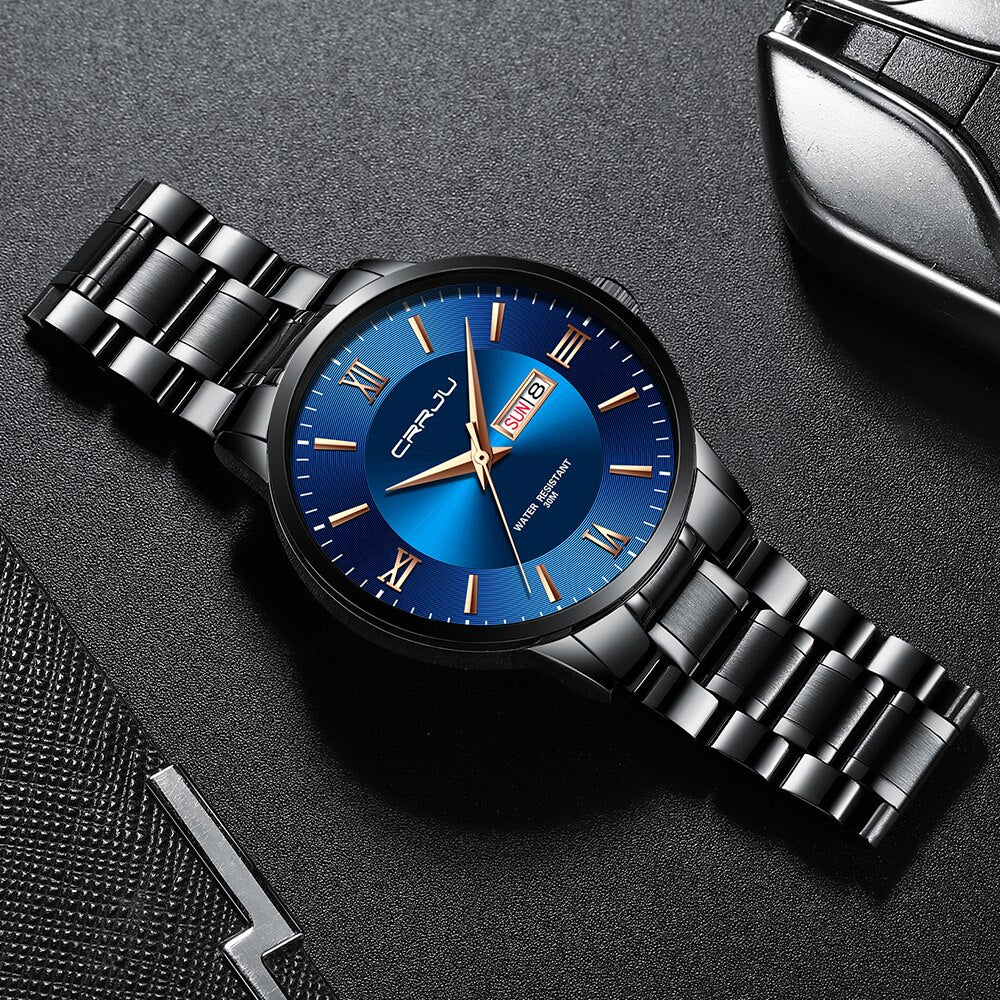 Reloj cronógrafo de cuarzo de lujo para hombre – Reloj deportivo de acero inoxidable resistente al agua