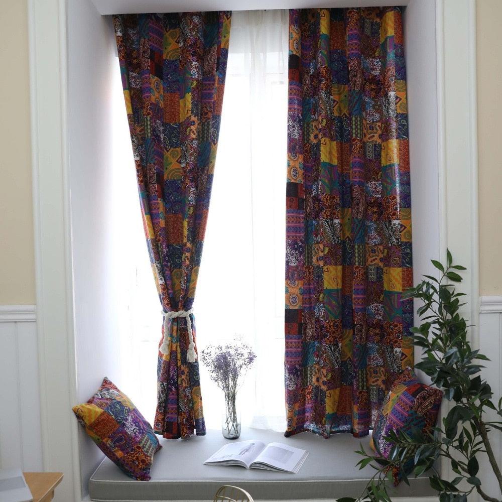 RYNX Cotton and Linen Patchwork Curtains