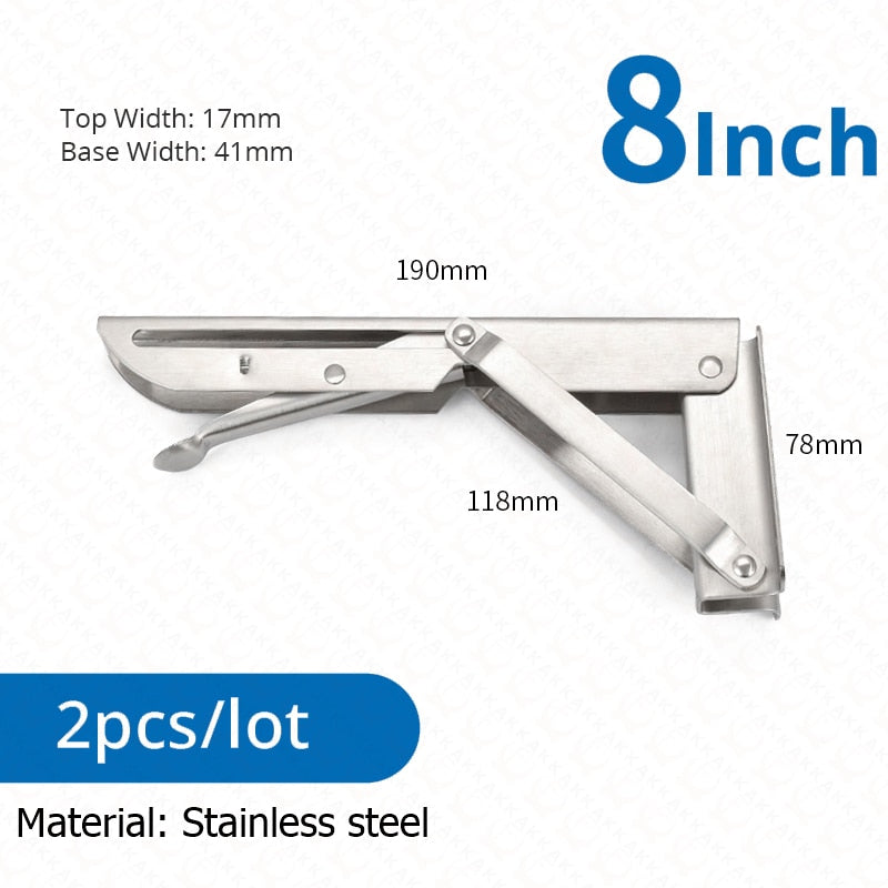 Soportes plegables resistentes para estantes — acero inoxidable, juego de 2 piezas, montajes de pared de plegado rápido