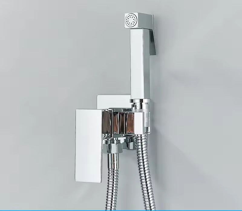 Rubinetto per doccia bidet in ottone massiccio nero opaco — miscelatore a parete caldo-freddo, spruzzo orizzontale