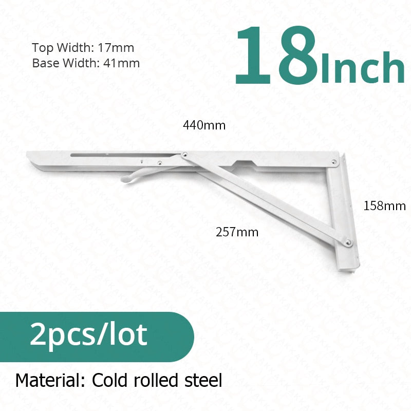 Soportes plegables resistentes para estantes — acero inoxidable, juego de 2 piezas, montajes de pared de plegado rápido